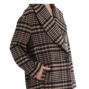 Avec Les Filles Black and Tan houndstooth Checkered Pea Coat
